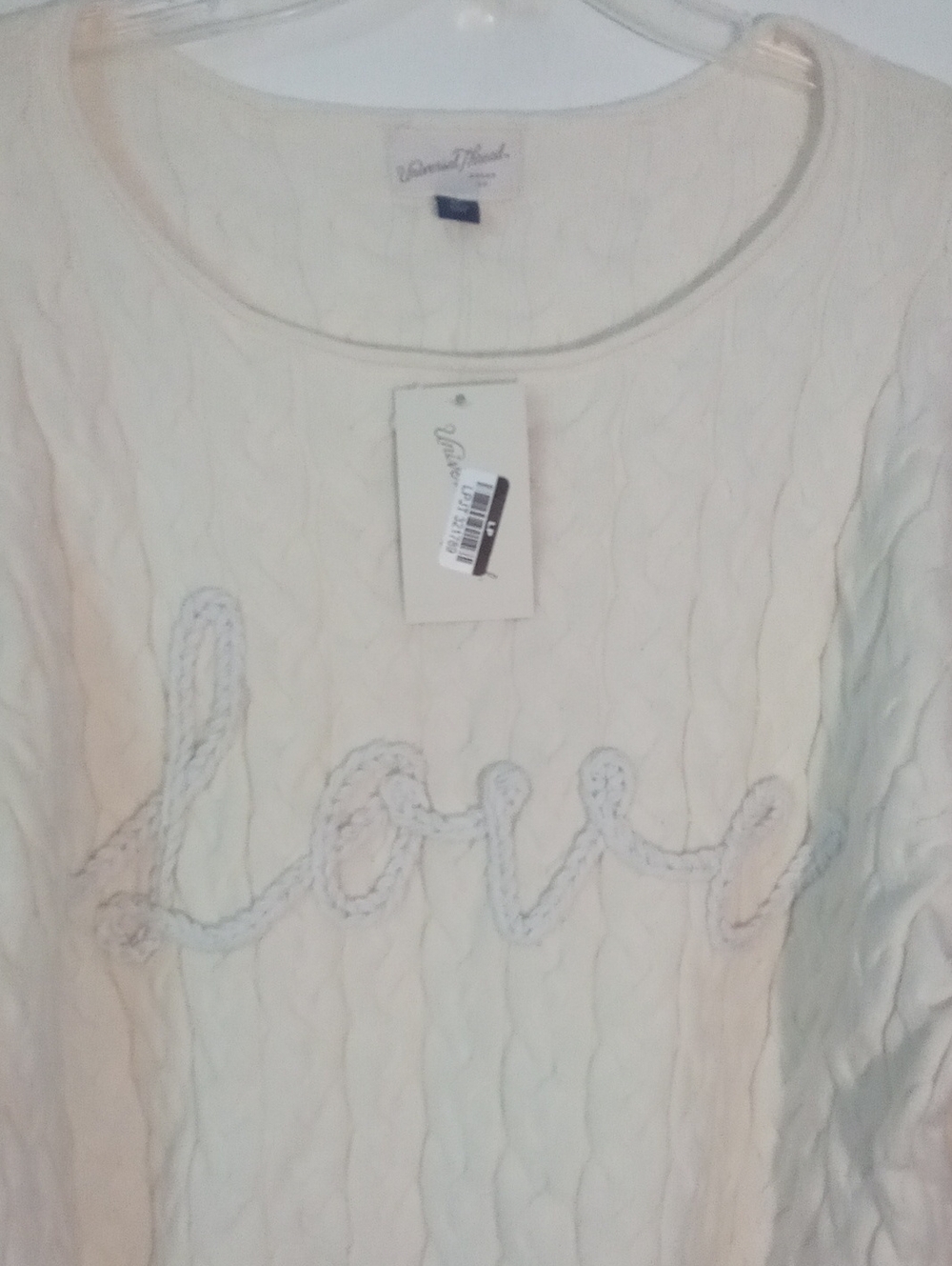 Universal Thread Cream Cable-Knit 'Love' Crewneck Sweater XXL 2X NWT $35 So Soft - Picture 2 of 4